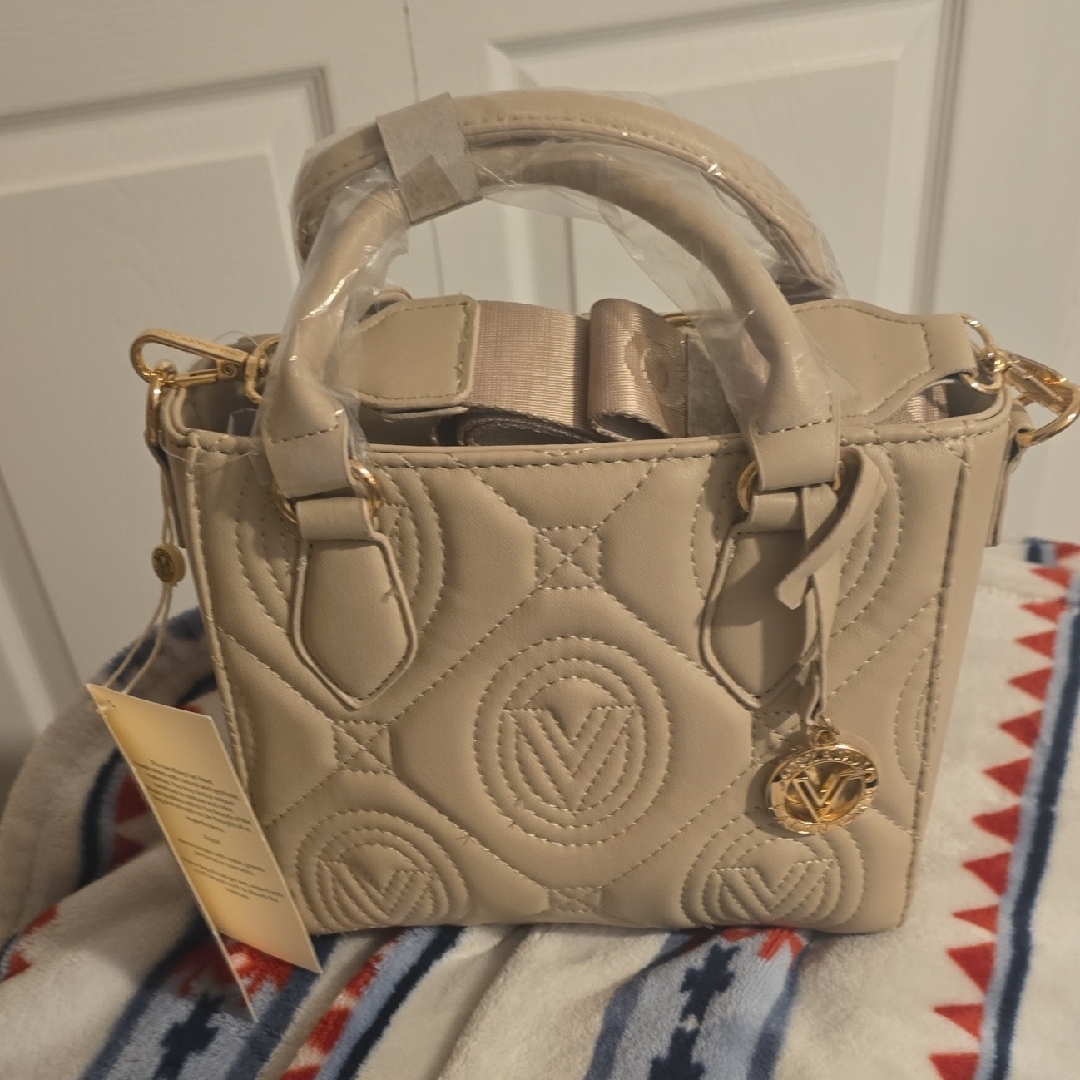 Cream Mini Bag With Gold Hardware And Textured Leather By Michael Kors